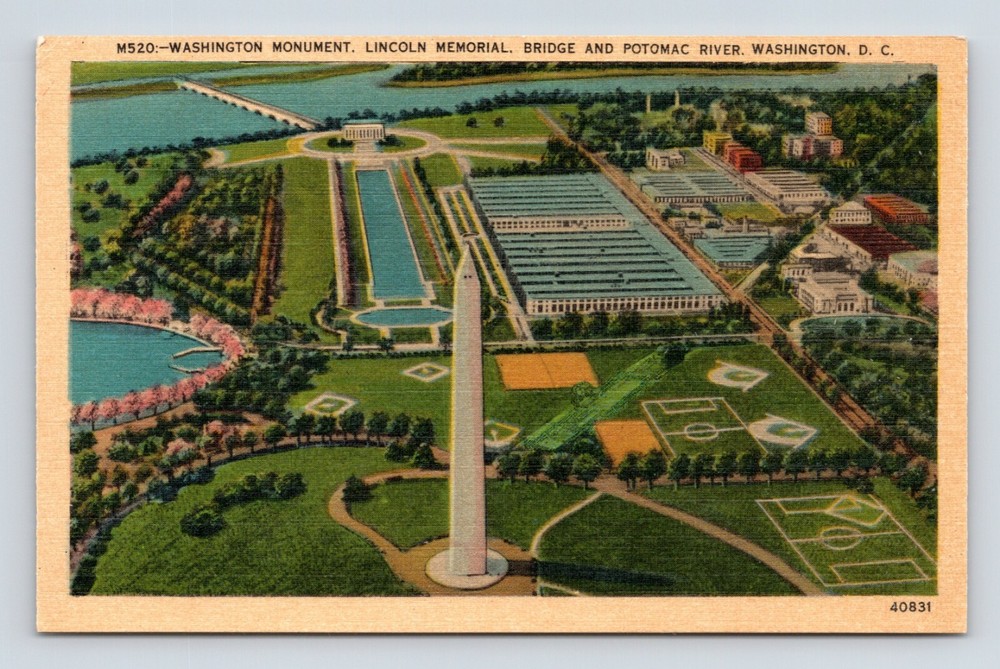 Washington Monument and Lincoln Memorial Washington DC  UNP Linen Postcard J17