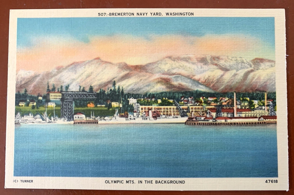 Bremerton Navy Yard Washington State, Olympic Mountains Vintage Postcard