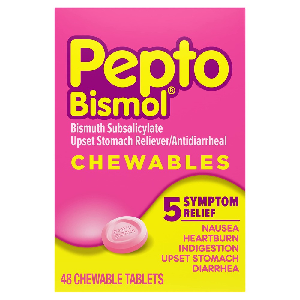 Pepto Bismol Chewable Tablets for Relief of Nausea, Heartburn, Indigestion, Upset Stomach, and Diarrhea – Fast-Acting Digestive Support