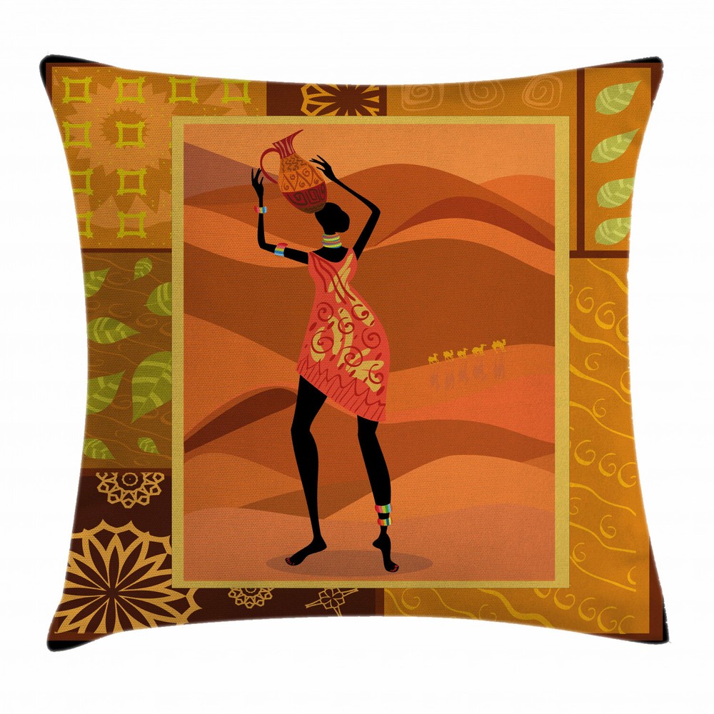 African Zulu Girl Square Pillow Case 16 Inch Native Cushion Cover