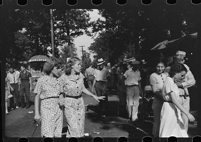 Central Ohio 1938 County Fair Sideshow Spectators Crowd Black and White Photo