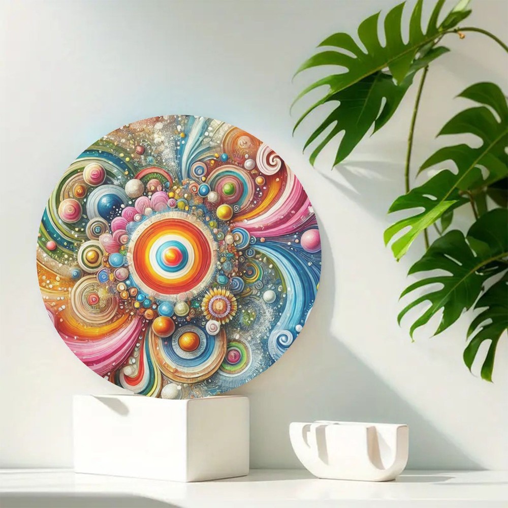 Vibrant Colorful Swirl Round Aluminum Wall Art Abstract Design