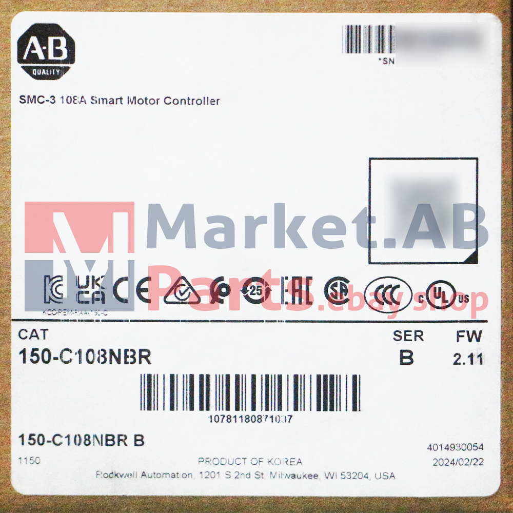 New Allen-Bradley 150-C108NBR SMC-3 108A Smart Motor Controller
