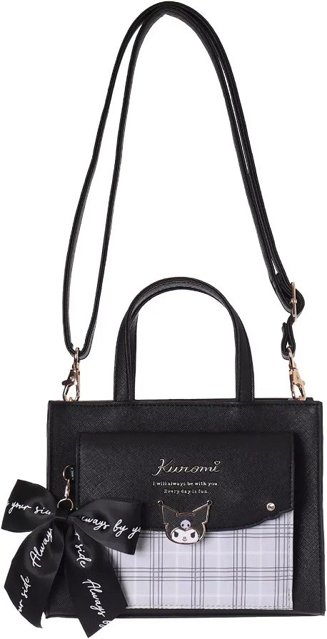 KUROMI 2WAY Shoulder Bag with Ribbon Black Women Hand Bag Sanrio Japan New