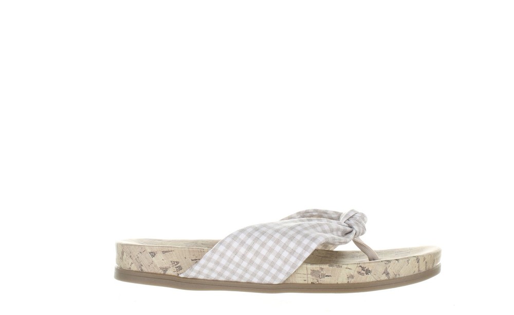 LifeStride Womens Happy Natural Gingham T-Strap Sandals Size 9