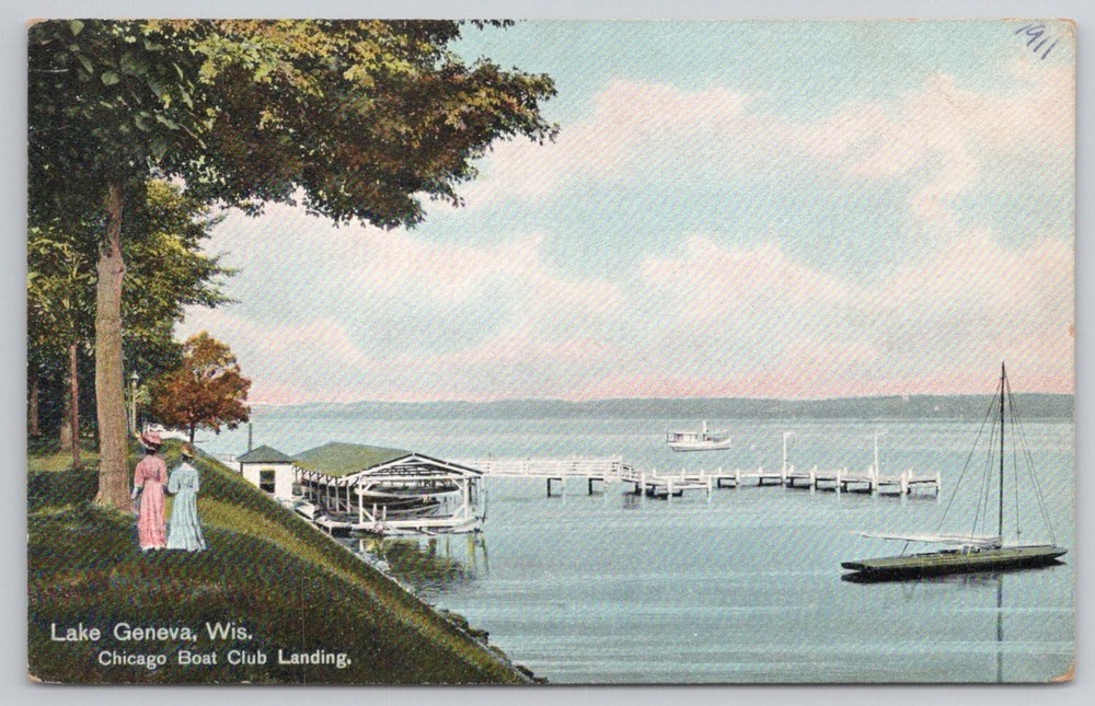 Lake Geneva WI Chicago Boat Club Landing 1911 Hugh C Leighton Postcard