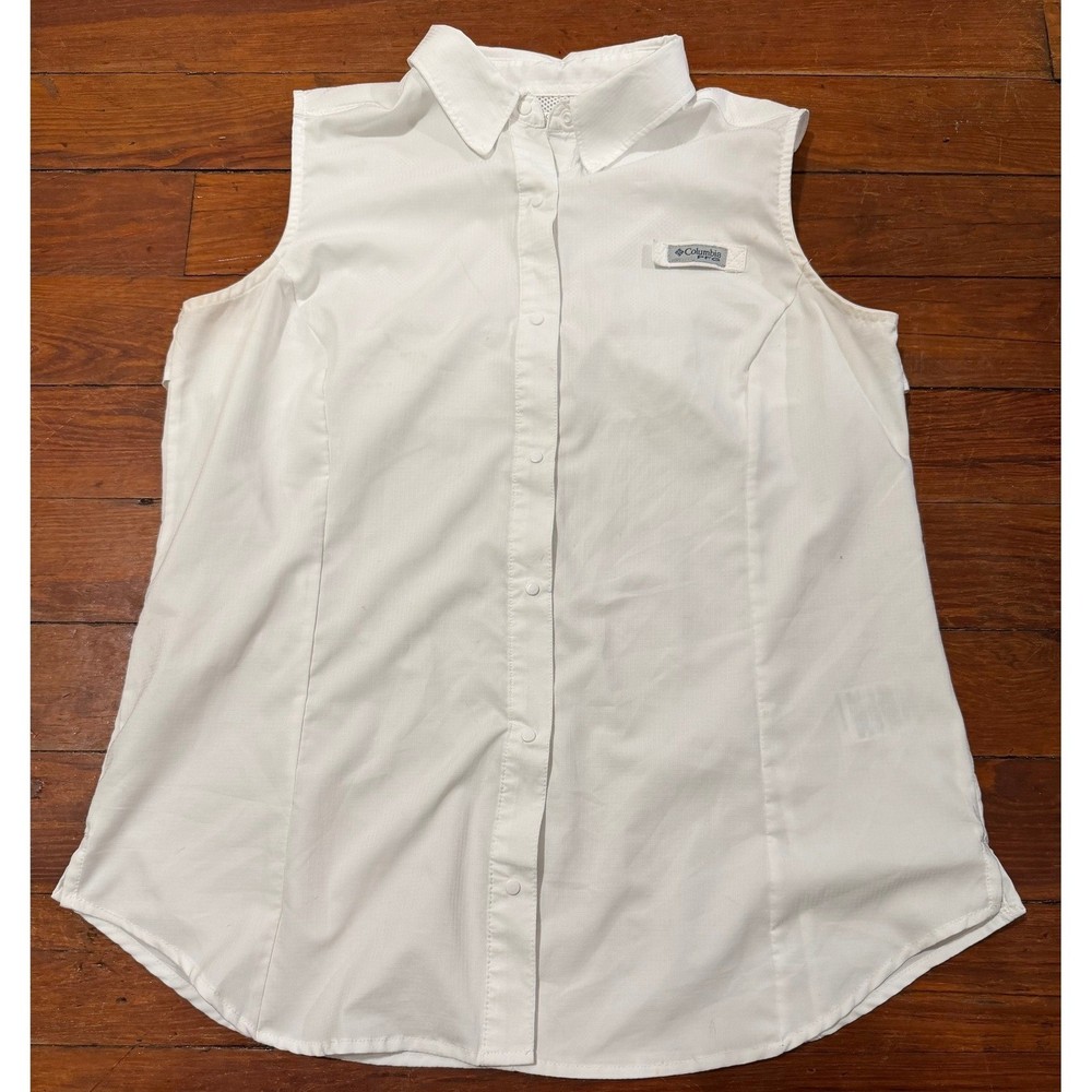 Columbia PFG Womens White Sleeveless Button Down Fishing Shirt FL7157 Large