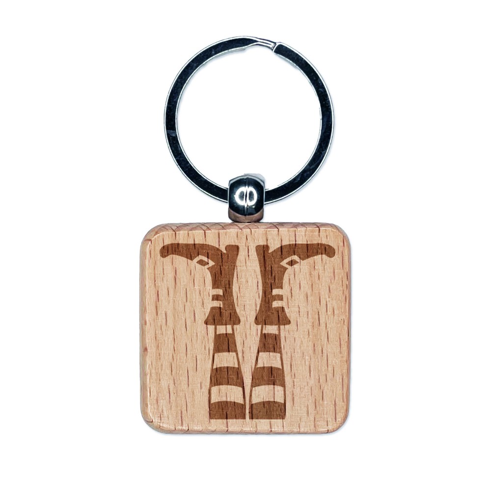 Halloween Witch Feet Up Engraved Wooden Keychain Tag Charm  