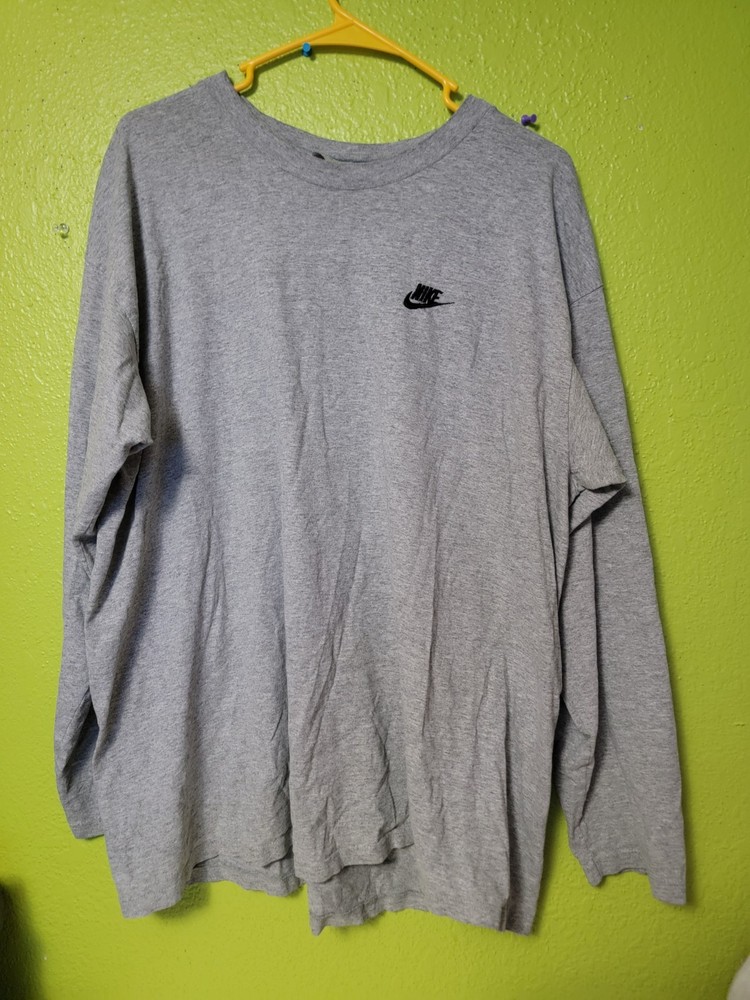 Nike Vintage Long Sleeve Grey Silver Tag Side Swoosh T Shirt XL Y2k 00s Vintage