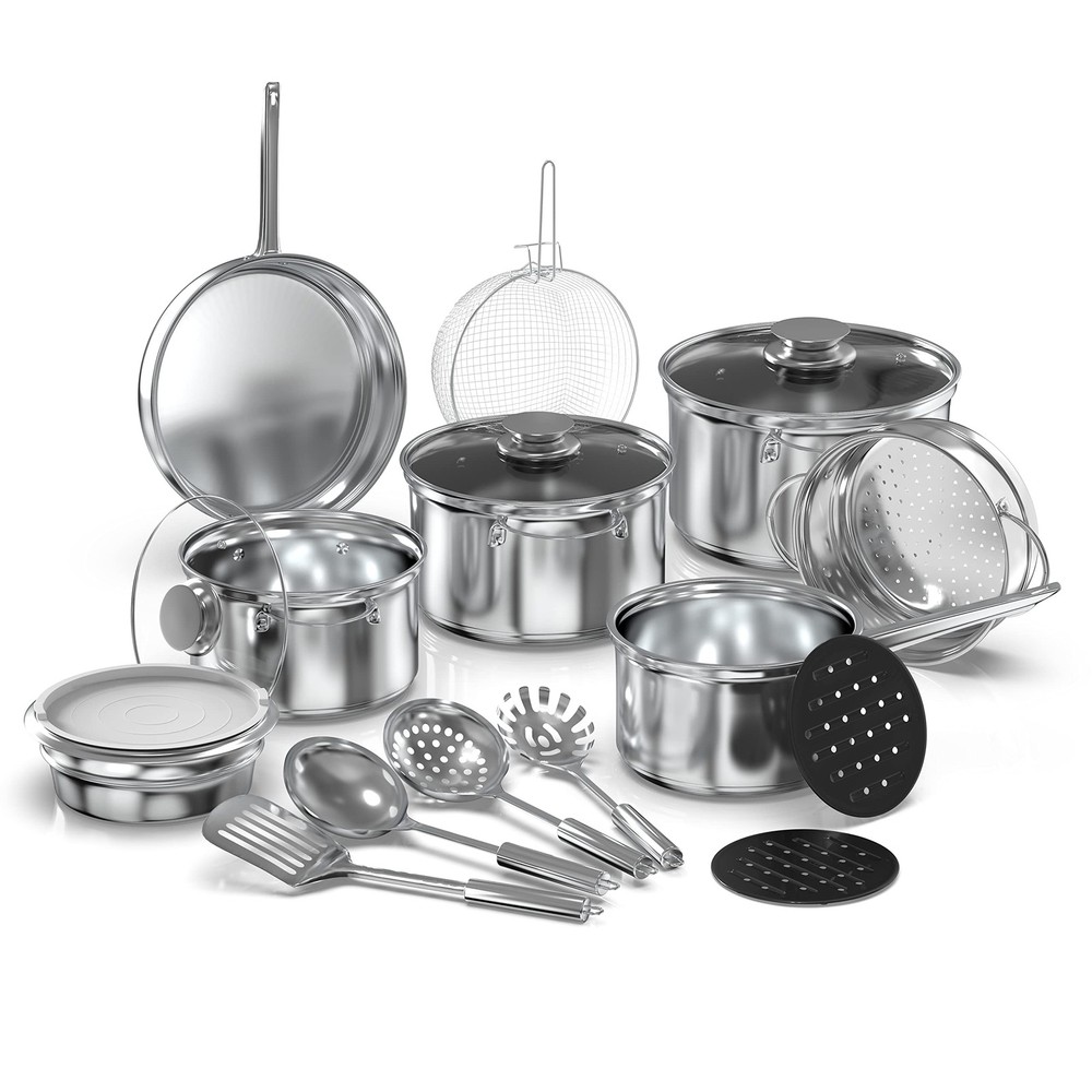 18-Piece Stainless Steel Cookware Set with Saucepans & Casseroles