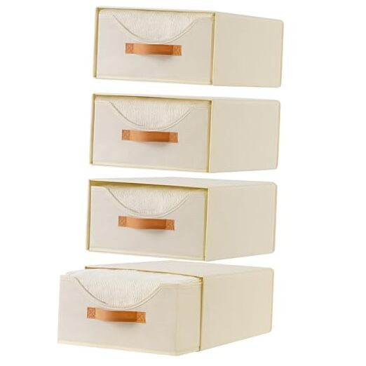 4 Pcs Closet Drawers and Large Size Clothes Storage Bins Push-Out Storage