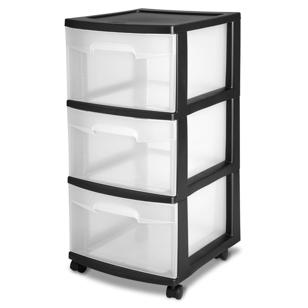 Storage Drawer, 3 Drawer Slim Plastic Storage Cart with Pull Out Drawers, Black
