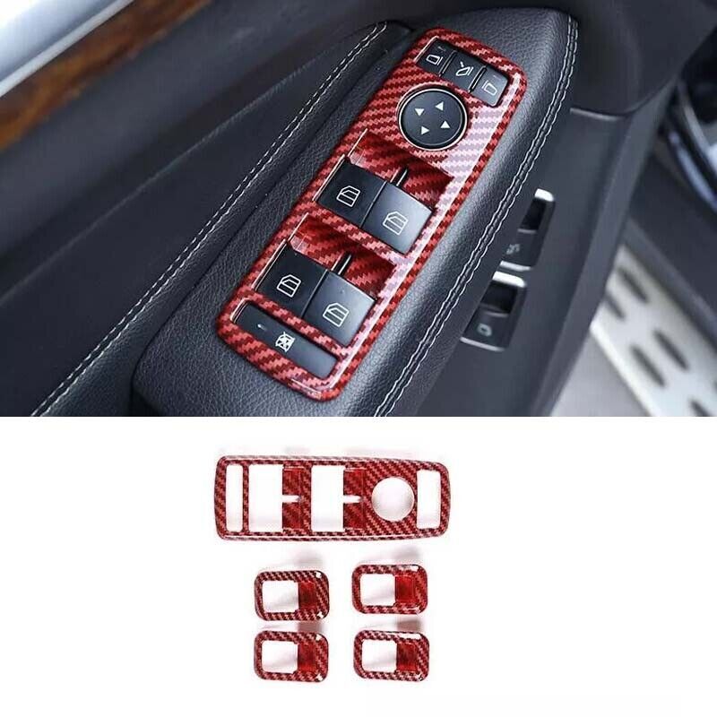Red Carbon Fiber Lock Control Switch Trim Window Door For Benz ML GL 2012~2016