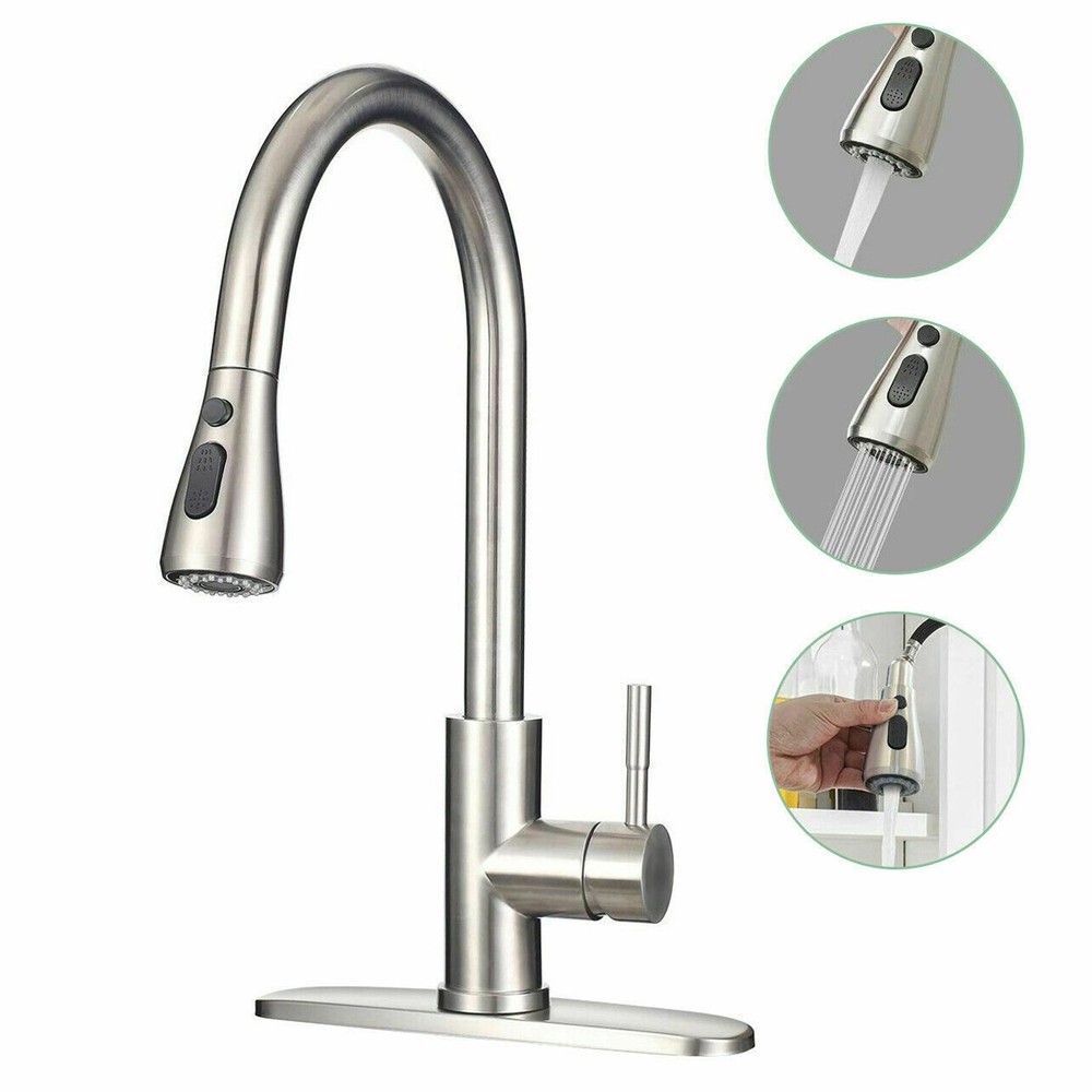 Commercial Kitchen Faucet Pull Down Sprayer Mixer Single Handle Stainless Steel
