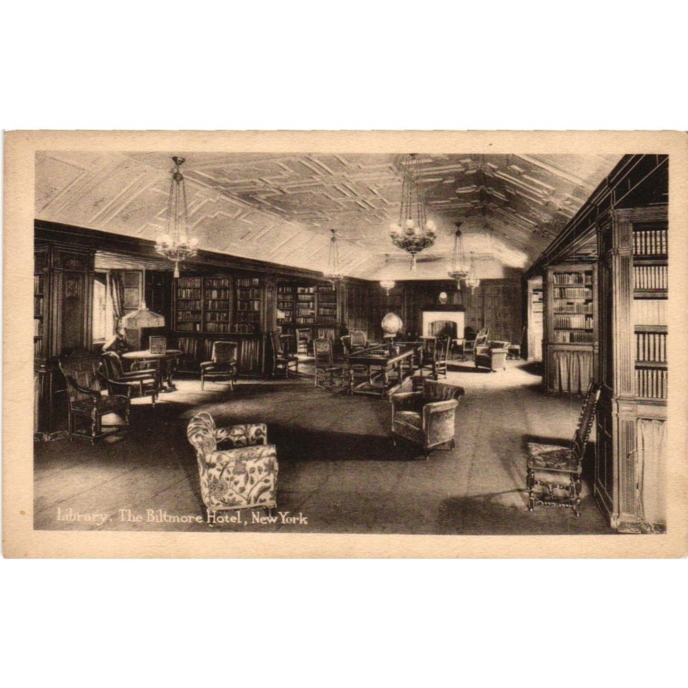 Vintage The Biltmore Hotel New York Library Postcard NYC Gibson Art Co Unposted