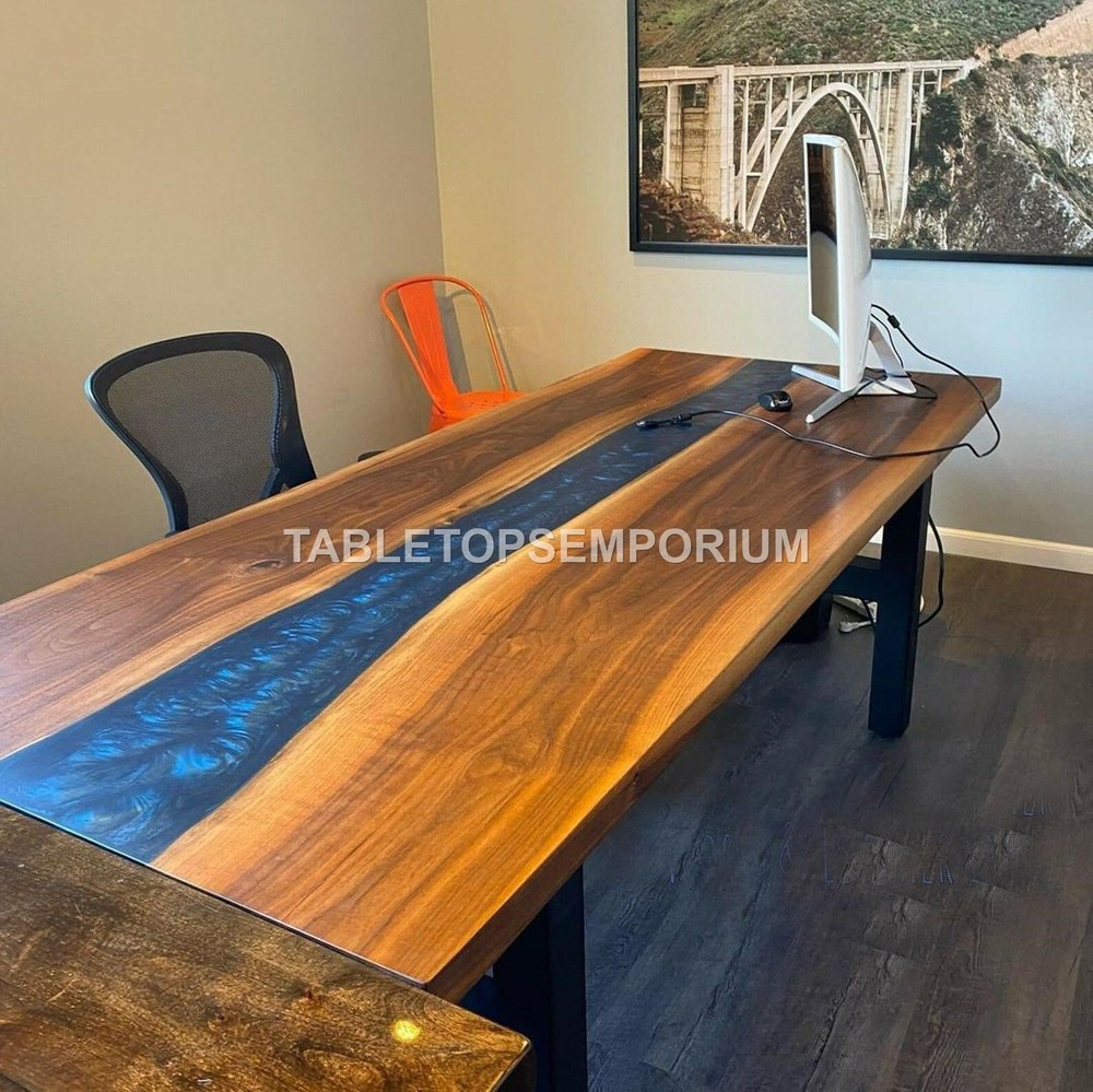 River Resin Dining Table Acacia Wooden Transparent Epoxy River Mappa Burl Décors