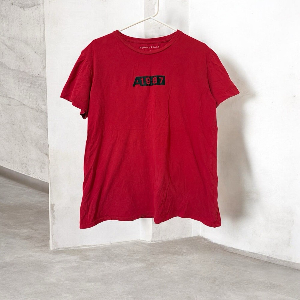 Aeropostale Men's 1987 Vintage Red Burgundy Raised Letter T-Shirt Size MEDIUM