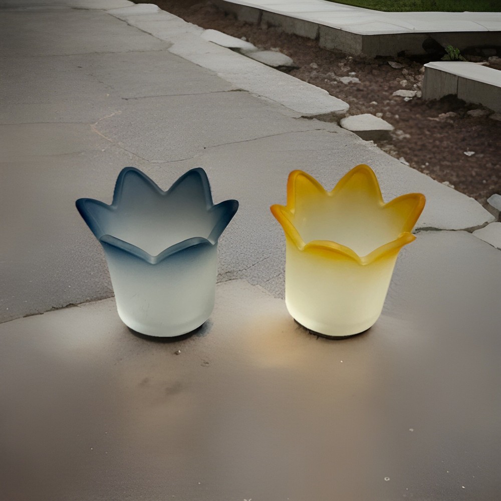 Set Of 2 PartyLite Jewel Frosted Tulip Glass Votive Candle Holders 2.5