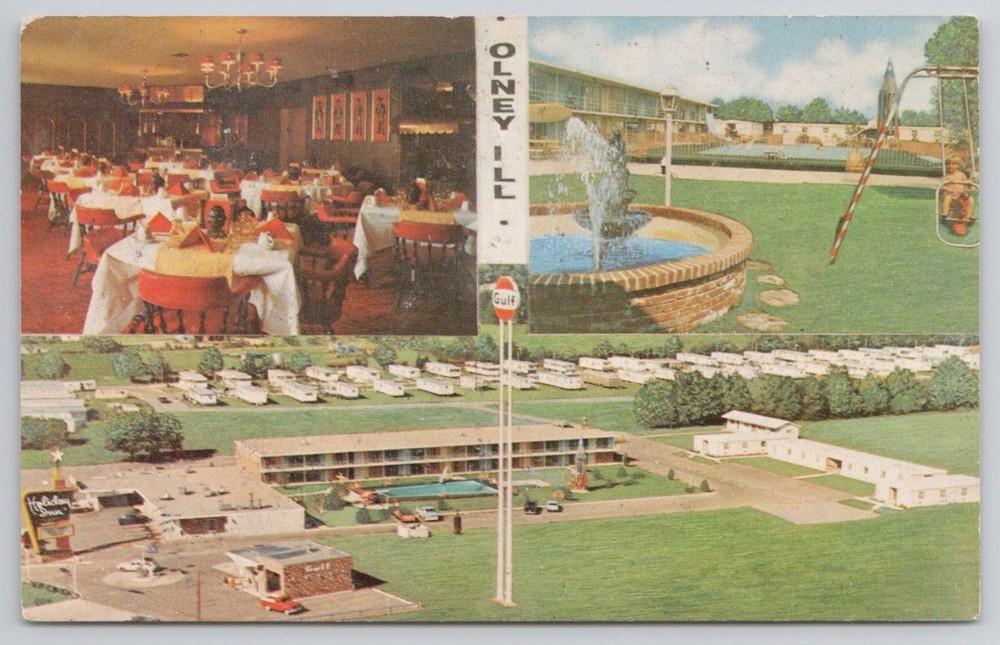 Vintage Holiday Inn Olney Illinois Postcard - Multi-View Restaurant Pool RV Park