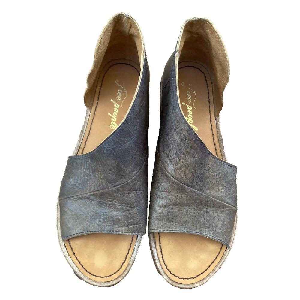 Free People Sandals Womens US 6.5-7 EU 37 Leather Gray Mont Blanc Asymmetrical