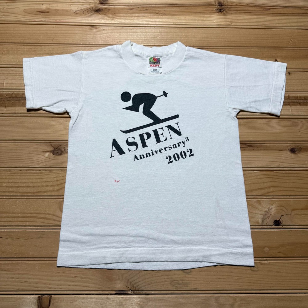 Vintage 2002 Aspen Ski Anniversary Single Stitch Graphic Shirt Youth Size 10/12
