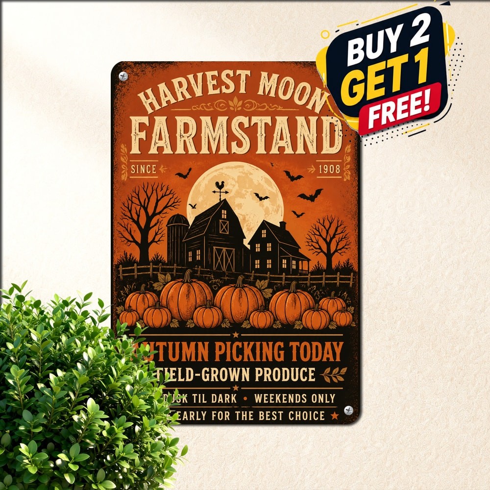 Sleepy Hollow Farm Vintage Halloween Tin Sign Spooky Pumpkin Wall Decor