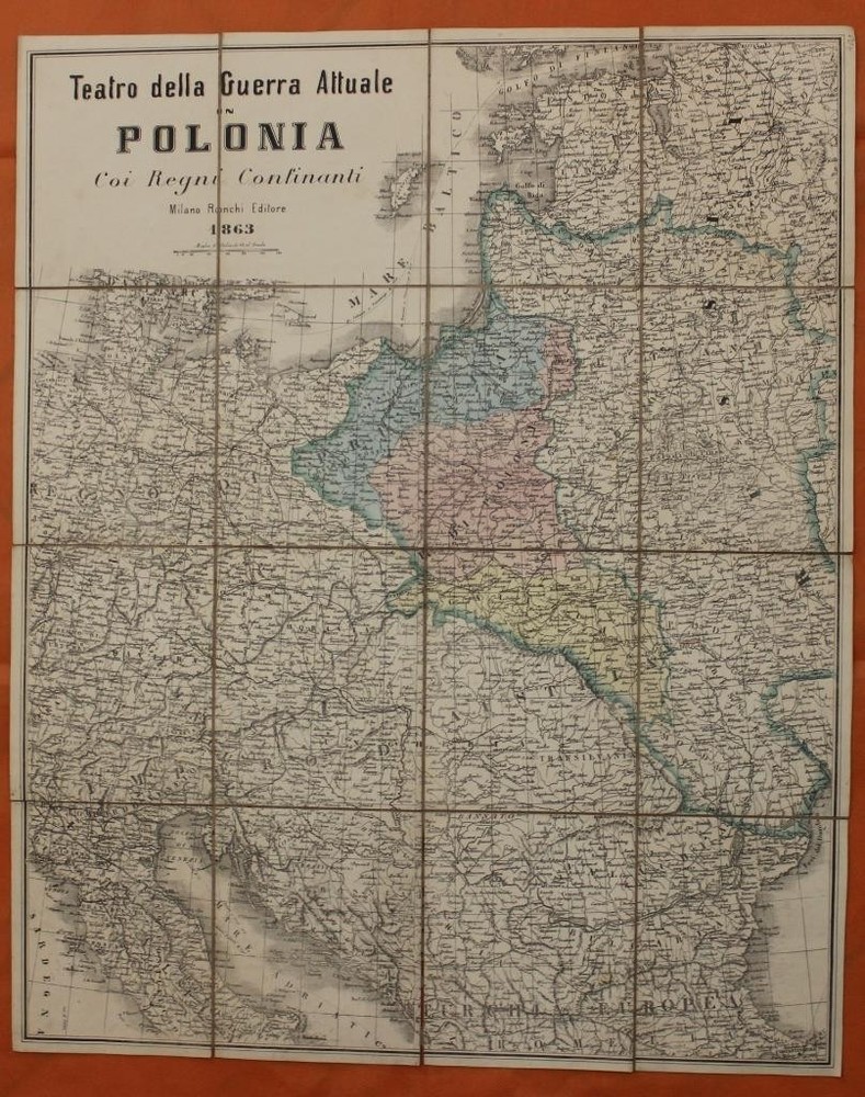Poland Lithuania Estonia 1863 Ronchi Editore Unusual Antique Lithographic WarmapANTIQUE ORIGINAL LITHOGRAPHIC MAP OF POLAND LITHUANIA