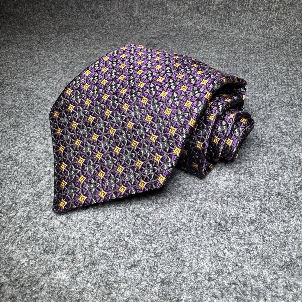 JZ Richards 100% Silk Neck Tie Mens Classic Gallery Purple Floral Geometric USA