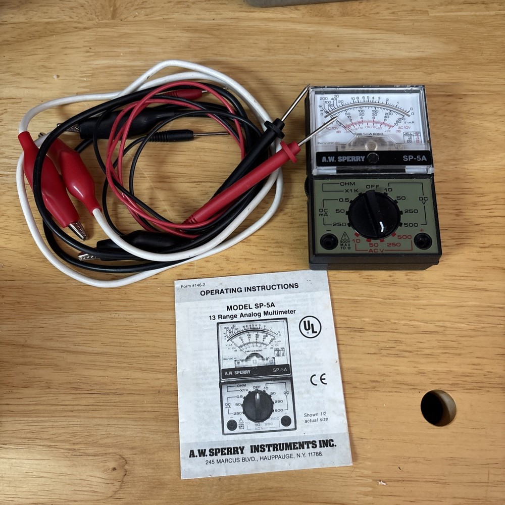 VINTAGE A.W. SPERRY INSTRUMENTS SP-140 Analog Multi Meter W/ Leads Made In Korea