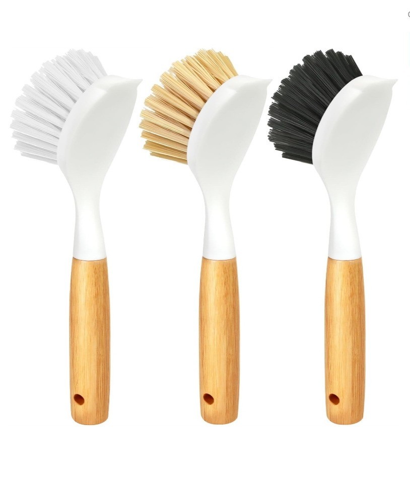 3 Pack Bamboo Dish Brush Set Kitchen Scrubber Pot Pan Sink Cast Iron Grill Brush