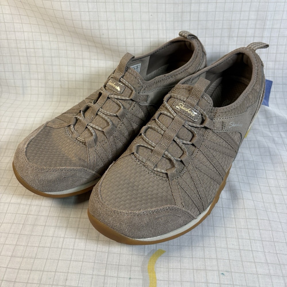 skechers slip on womens 9.5 Taupe Comfort Leather Suede Casual Barely Worn
