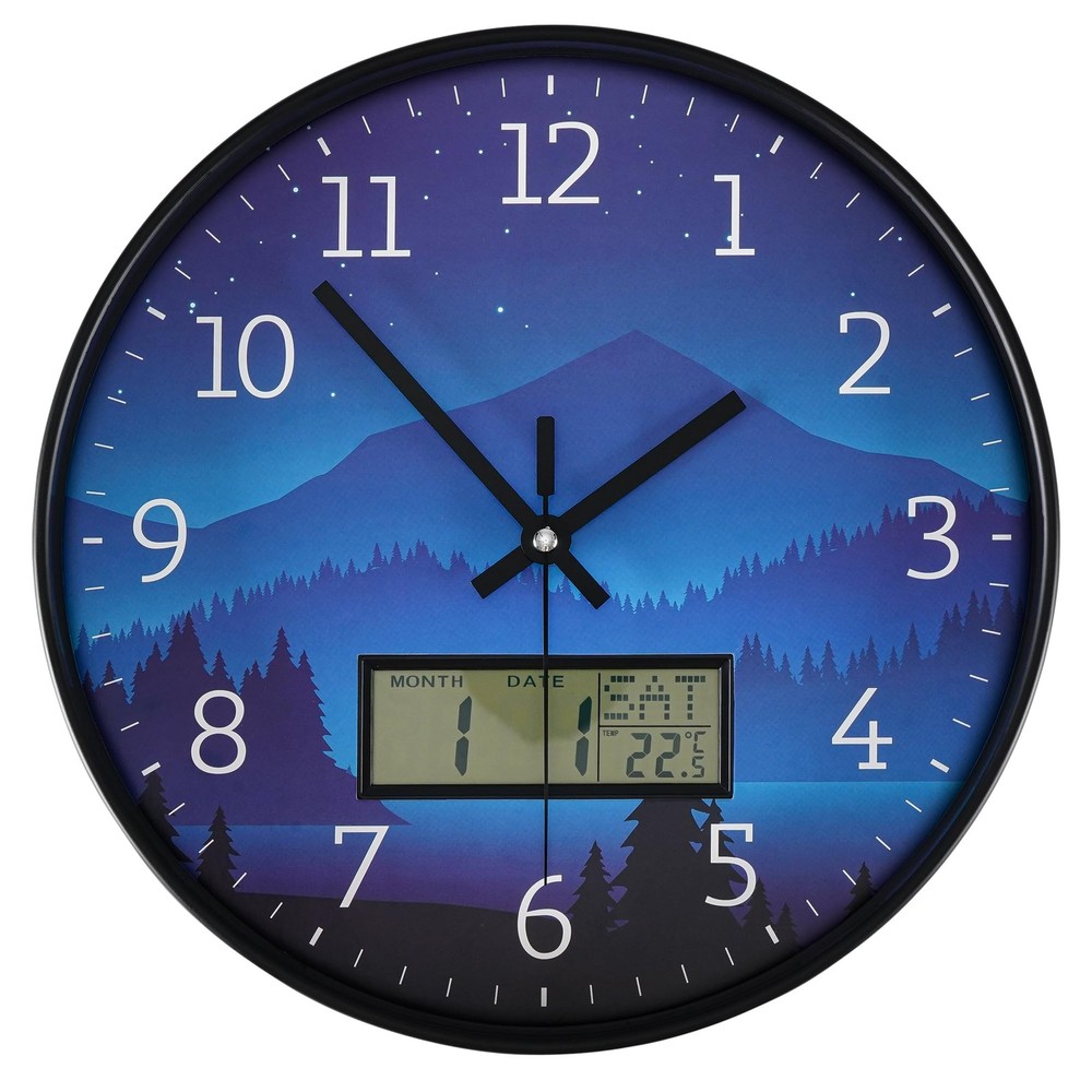 Modern Digital Wall Clock with Day Week Temp Display and Starry Sky Design