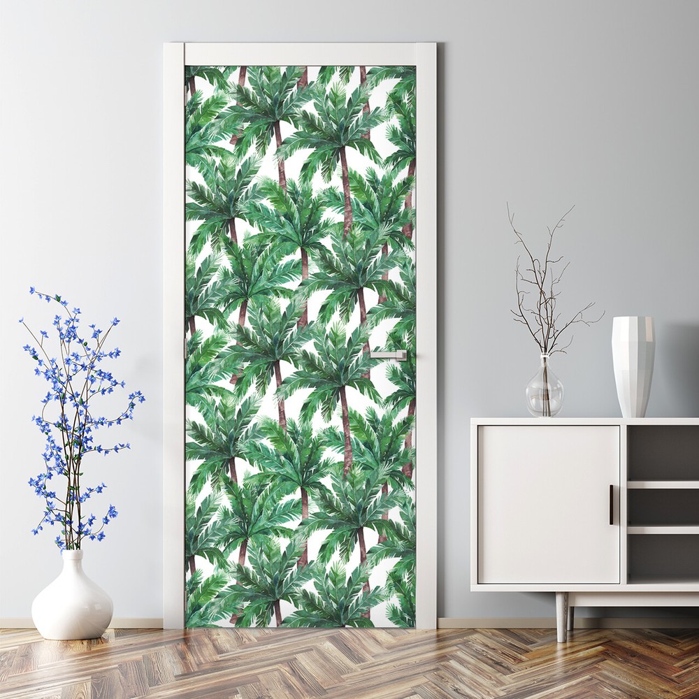 Tropical Palm Tree Watercolor Abstract Adhesive Door Sticker-image