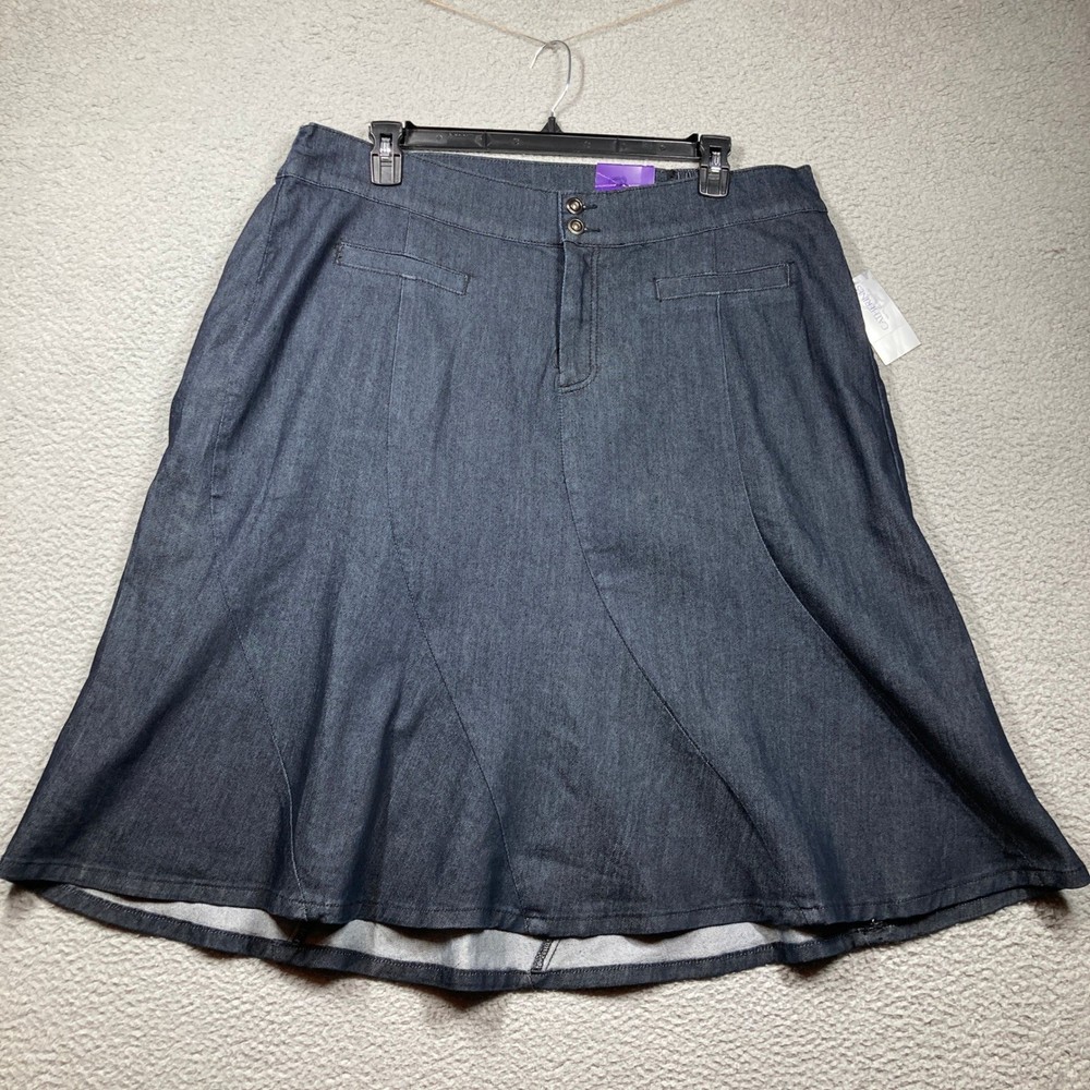 Catherines Denim Midi Skirt Womens Plus 22W Dark Wash NEW A Line Casual