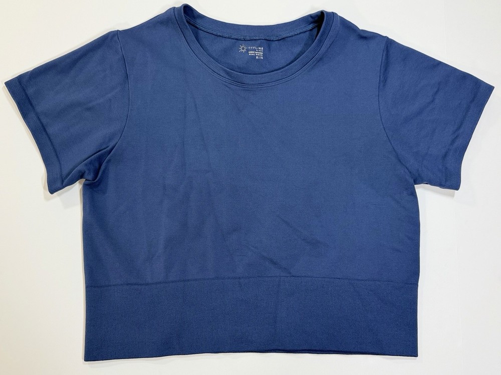 Offline by Aerie Sidewalk Seamless Cropped T-Shirt Crop Top Navy Blue Size XL