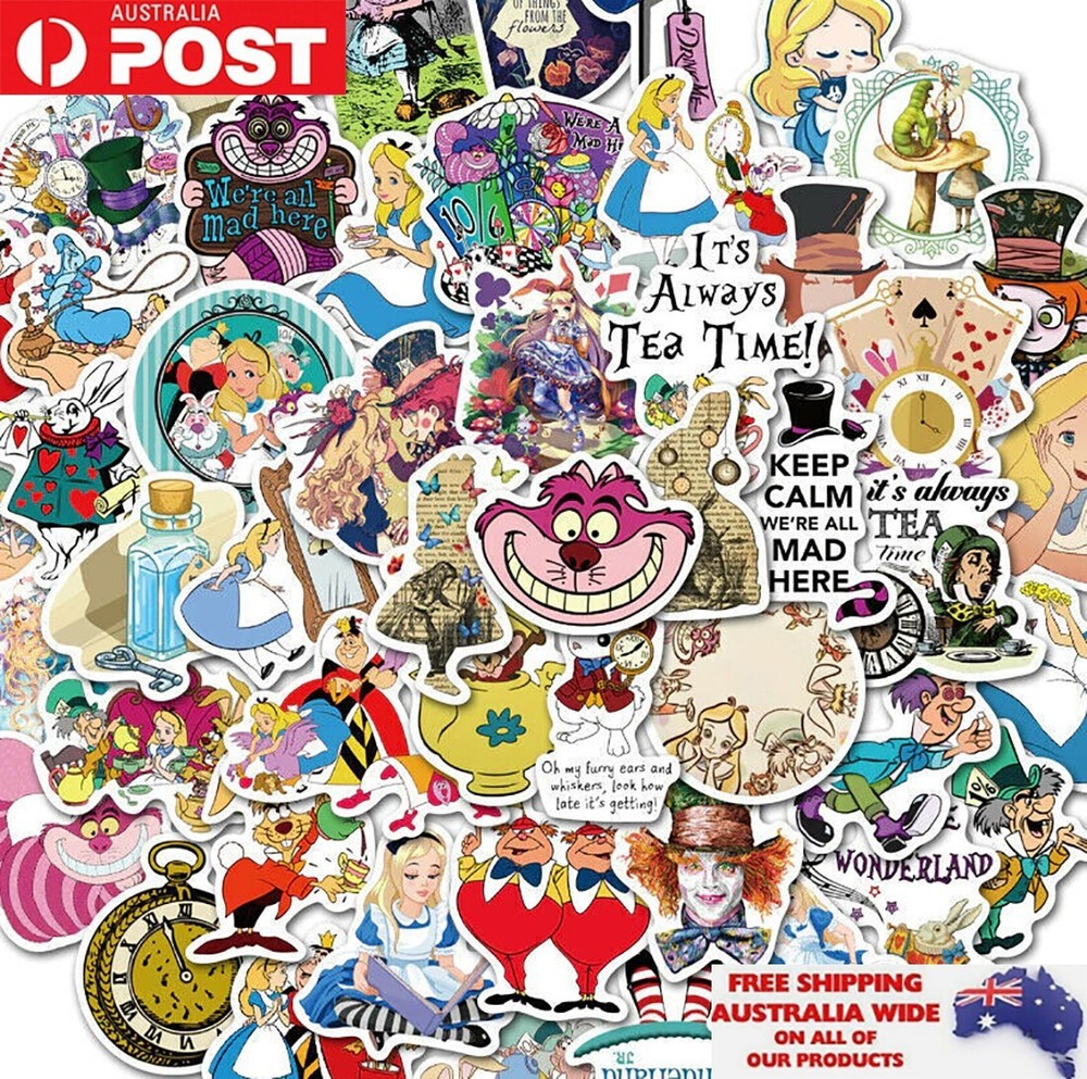 50pcs Disney Alice In Wonderland Sticker Pack Waterproof Graffiti Phone Decal