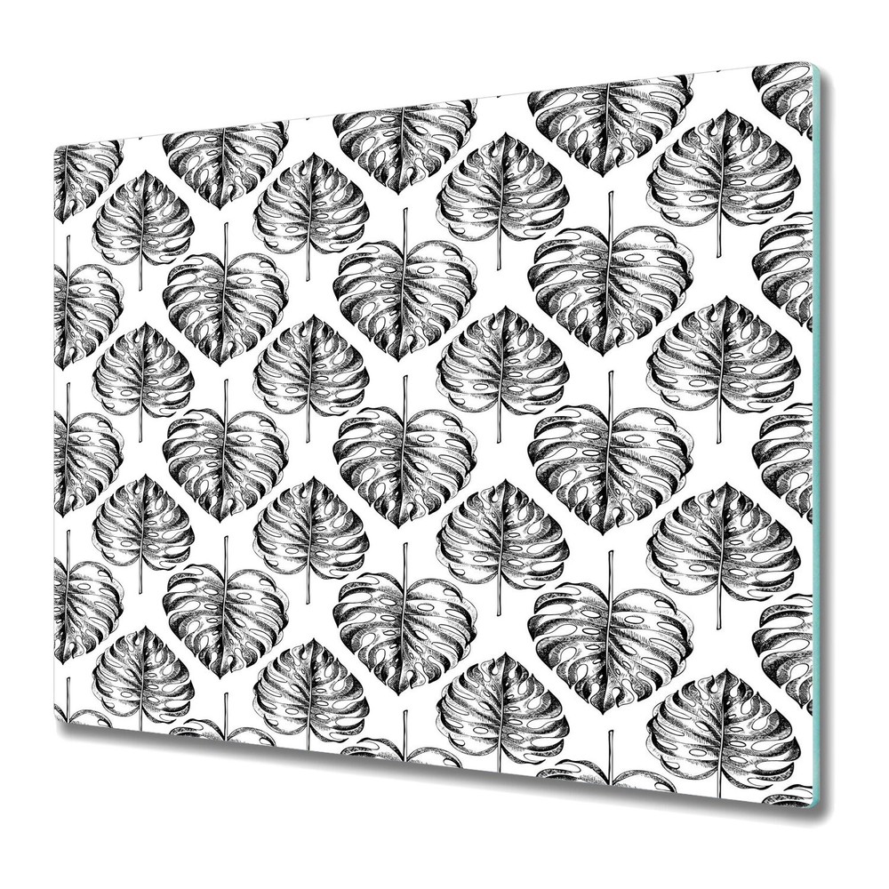 Glass Chopping Cutting Board Worktop Saver Fiery Flowers Black & White 60x52