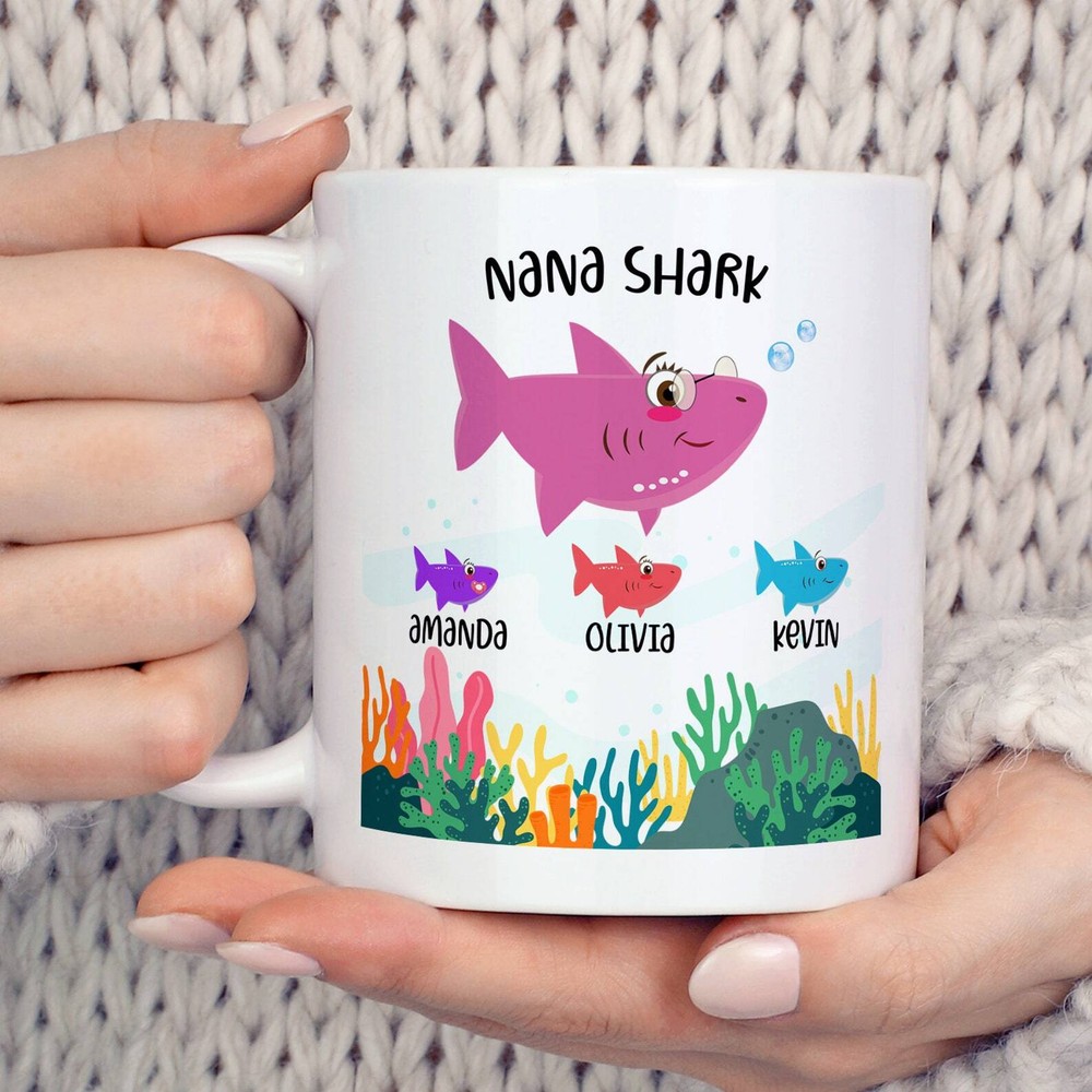 Personalized Nana Shark Mug Mug With Kids Names Nana Mug Nana Shark Custom