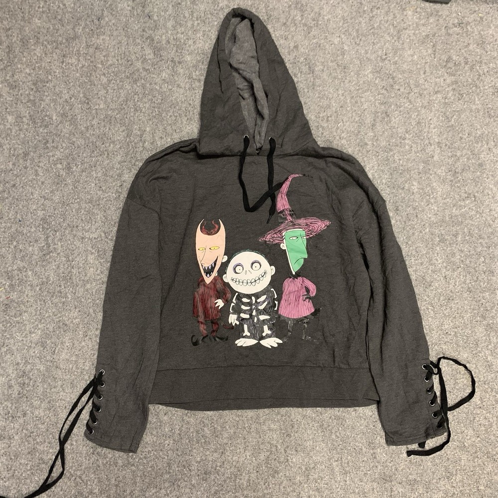 Nightmare Before Christmas Hoodie Womens XL Gray Lock Shock Barrel NBX Disney