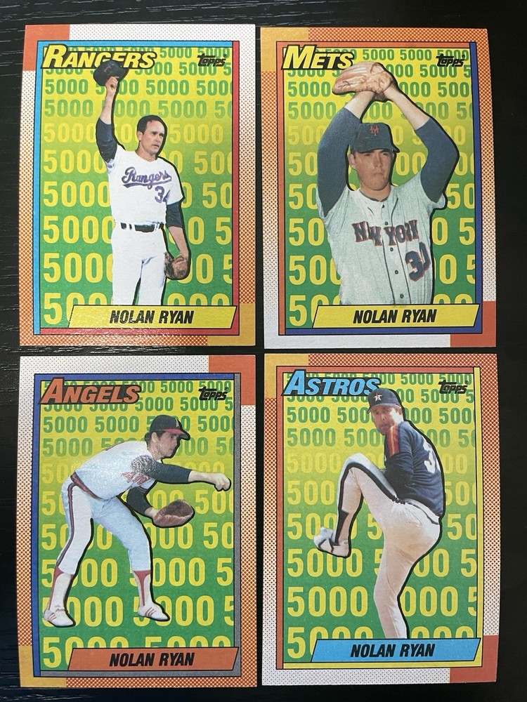 Lot of 4: 1990 Topps 5000 K's Nolan Ryan #2-#5, Astros Rangers, Mets, Angels