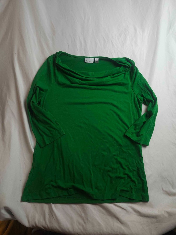 Kim Rogers Cowl Neck Shirt Womens Medium Green 3/4 Sleeve Casual Top Minimalist
