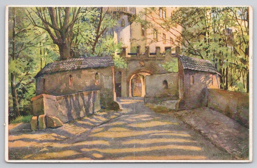 Schloss Rochsburg Castle Entrance Saxony Germany Art Postcard W. Hartwig c1910s