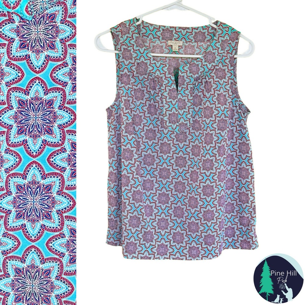 Talbots Petites Sleeveless Boho Popover Blouse in 100% Cotton Mandala Print