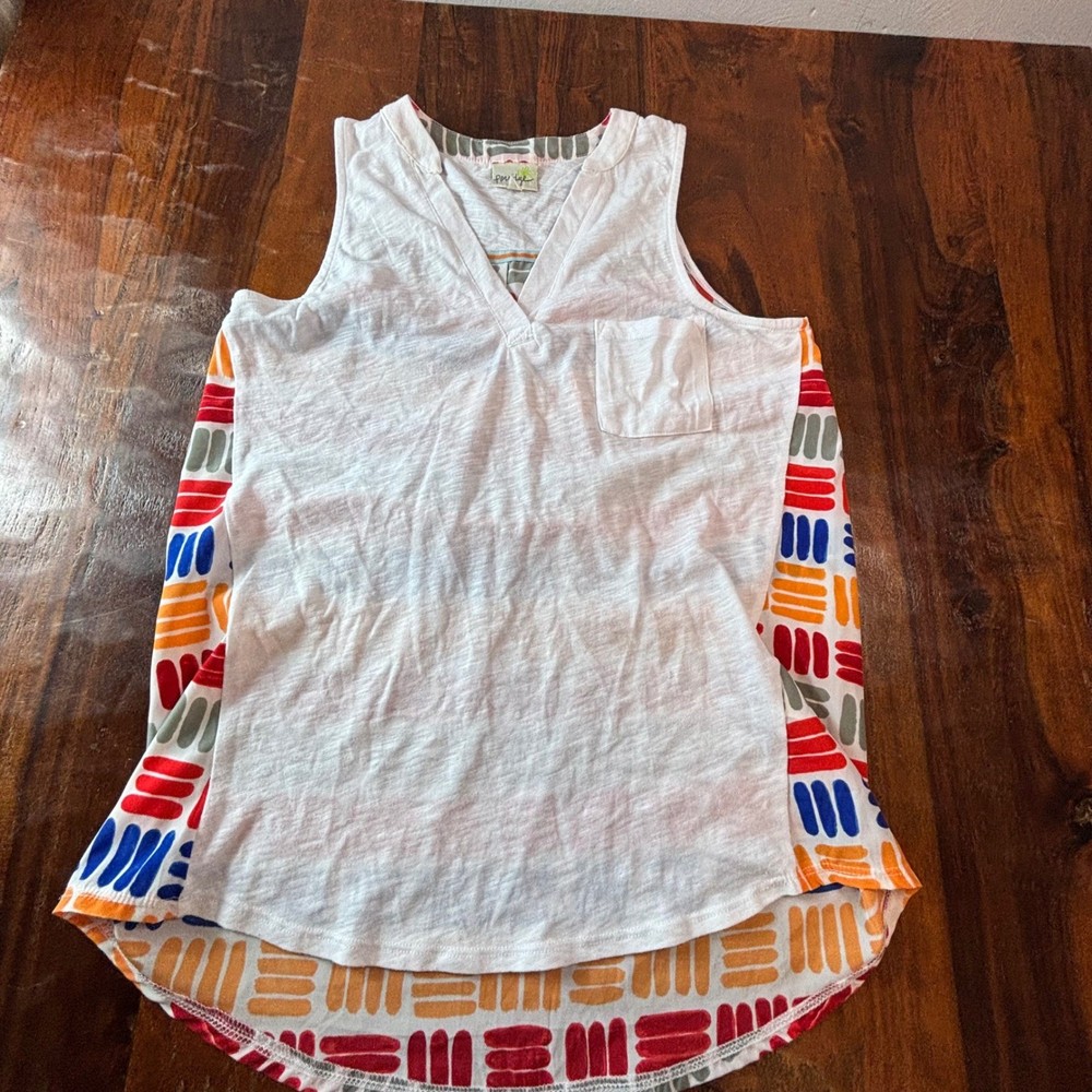 Porridge Anthropologie Mixed Media Tank Top White Multi Color Geometric Medium