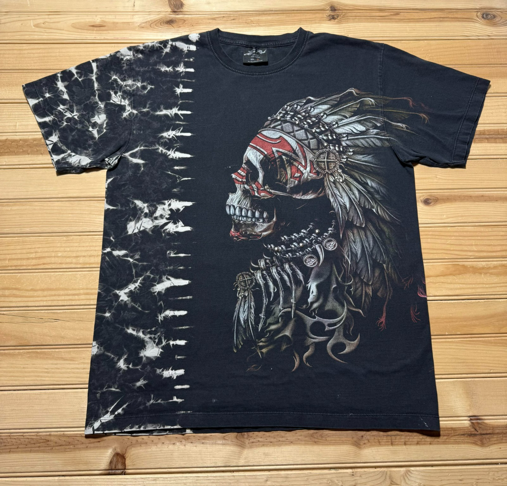 Vintage Y2K Native Chief Skull Feathers Dreamcatcher Rock Grunge Shirt - Large
