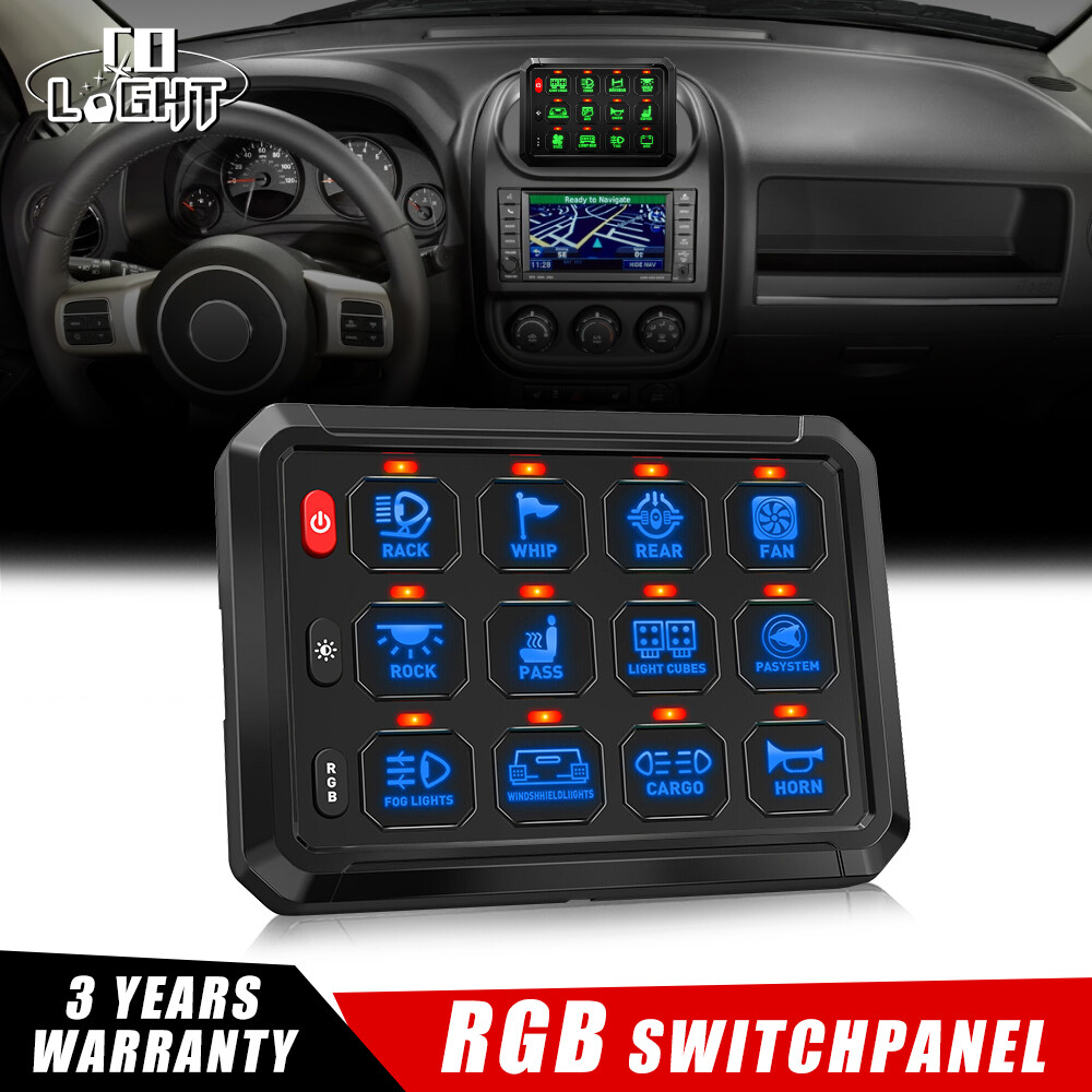For Jeep Off-Road UTV Marine RGB 12Gang Switch Panel On-Off Relay System Kit US