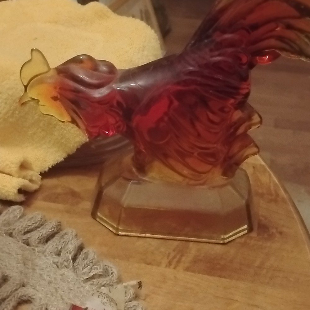 Amber Red Yellow Glass Rooster Figurine Decorative Glossy Animal Collectible