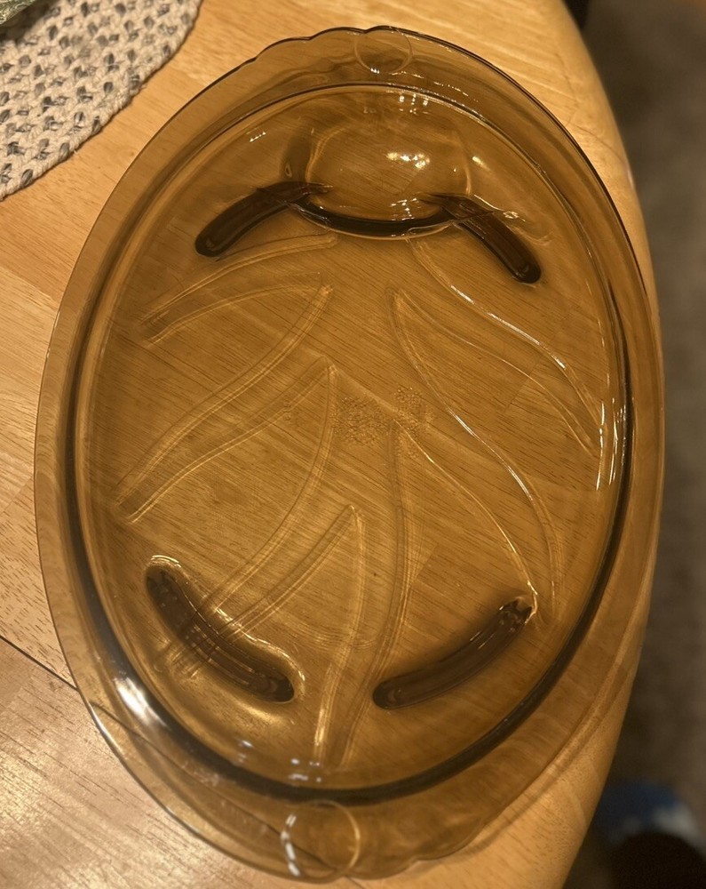 Vintage Pyrex Welled And Footed Platter 815 Amber Brown Tree of Life