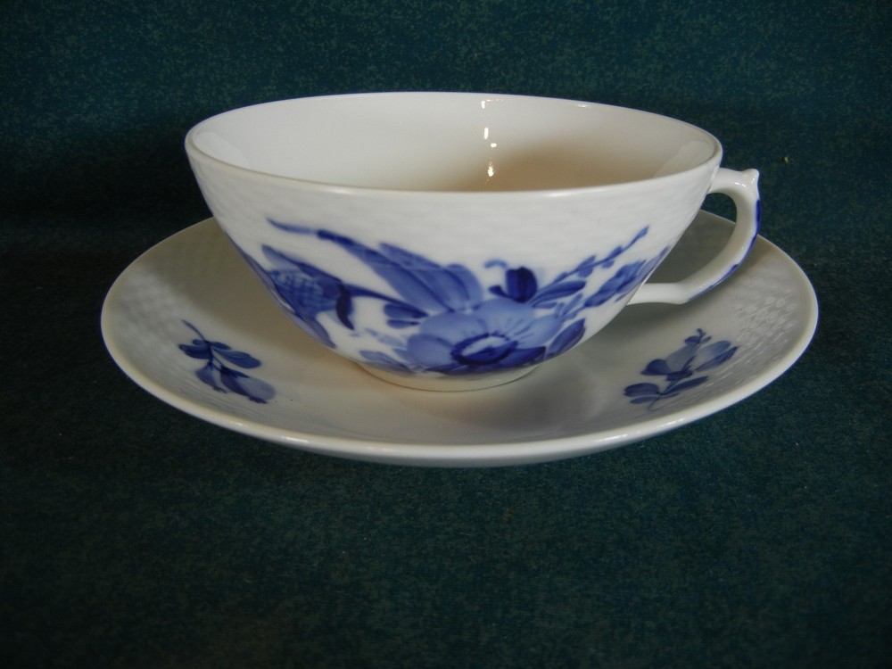 Royal Copenhagen Pattern 10 Blue Flowers Braided Flat Cup and Saucer Set