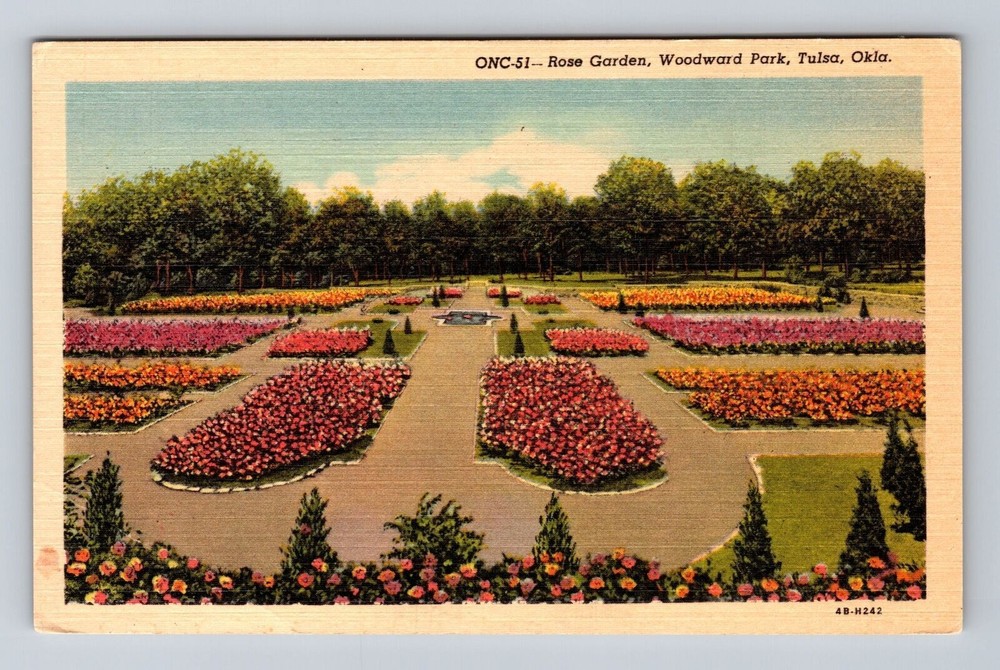 Tulsa OK-Oklahoma, Rose Garden, Woodward Park, Antique, Vintage Postcard